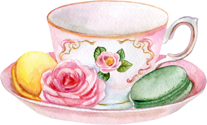 Cup Tea Macarons Watercolor Illustration